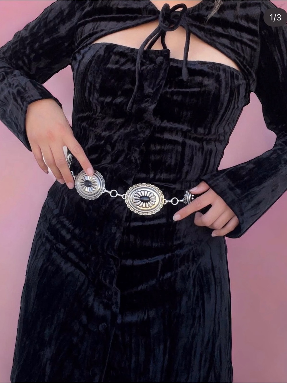 Emory Park Black Button Down Velvet Cut-Out Dress